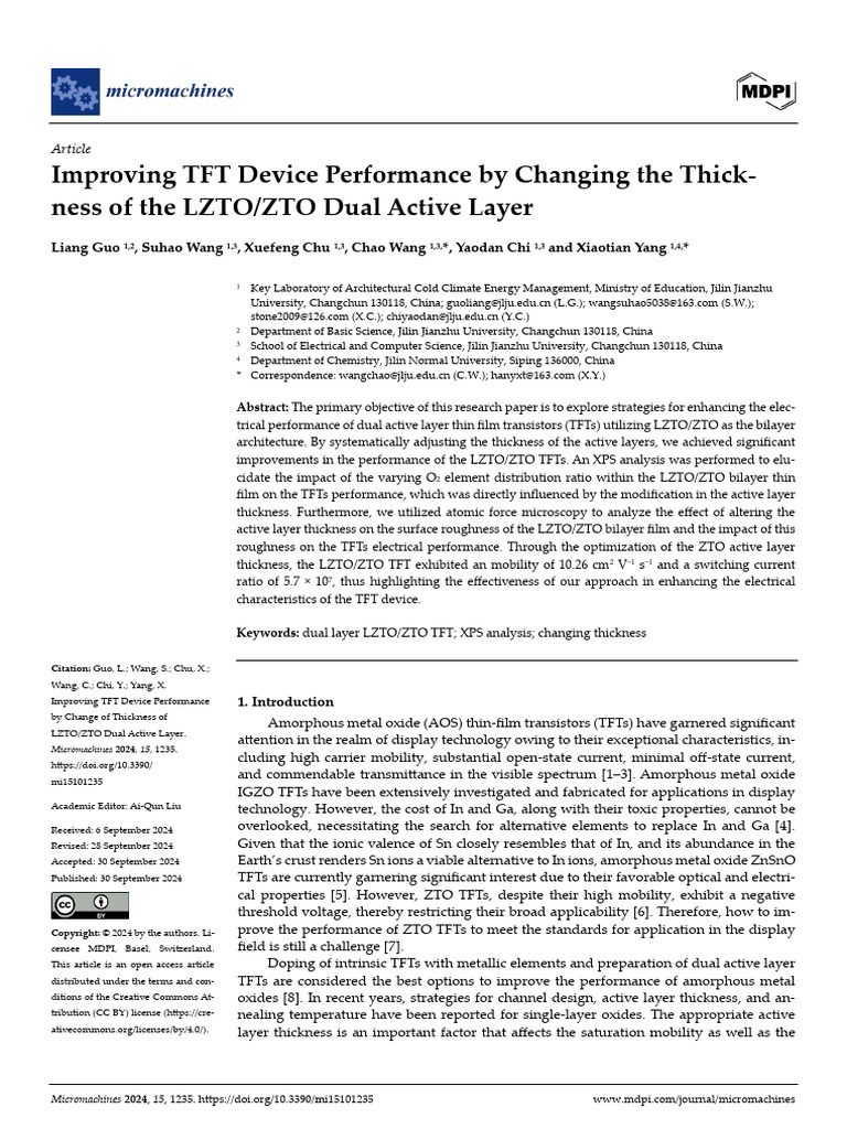 Improving TFT Device Performance by Changing The T | PDF