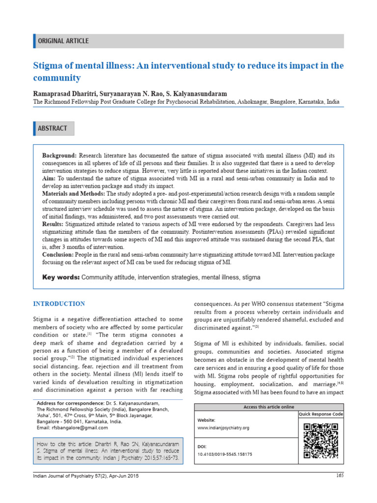 Reducing Mental Illness Stigma in India | PDF | Social Stigma | Mental ...