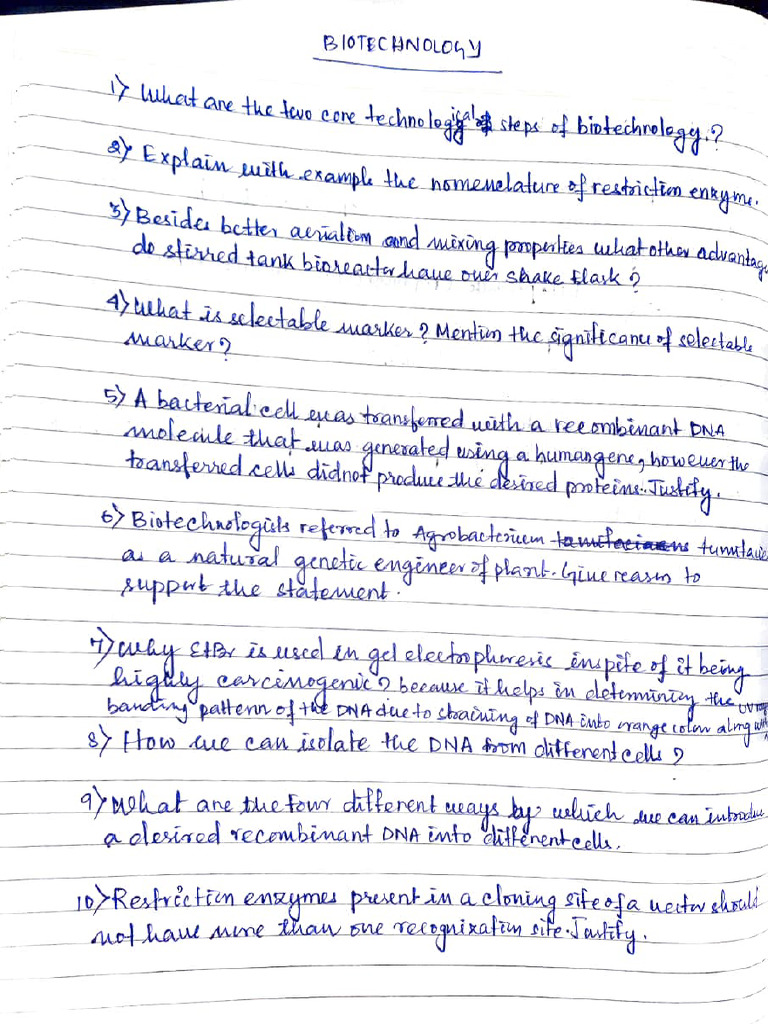 Biotechnology Principle and Process Handwritten Questions | PDF ...