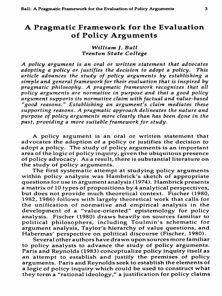 Ball (1995) - A Pragmatic Framework For The Evaluation of Policy ...
