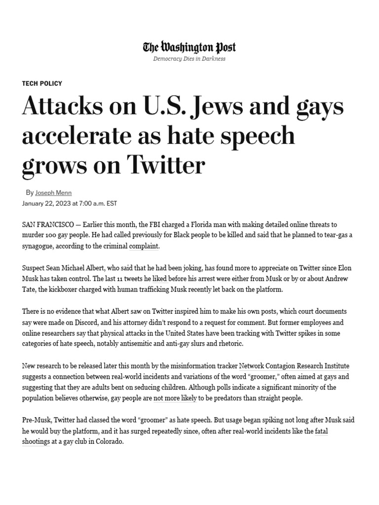 Rise of Hate Speech on Twitter | PDF | Elon Musk | Violence