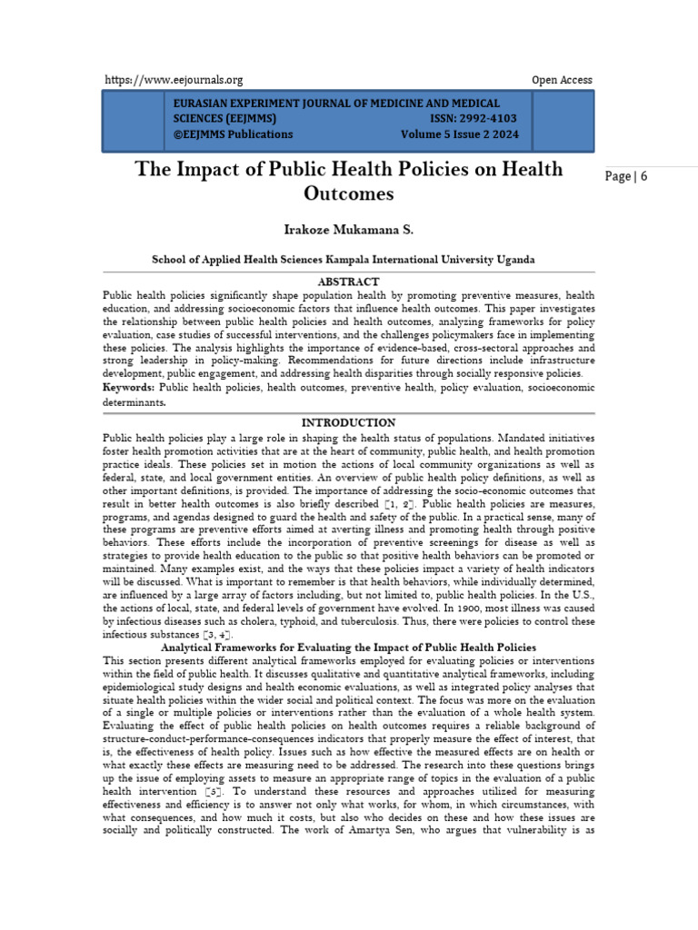 The Impact of Public Health Policies On Health Page - 6 Outcomes (WWW ...