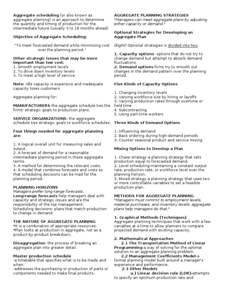 Aggregate Scheduling Handouts Demand Mathematical Optimization