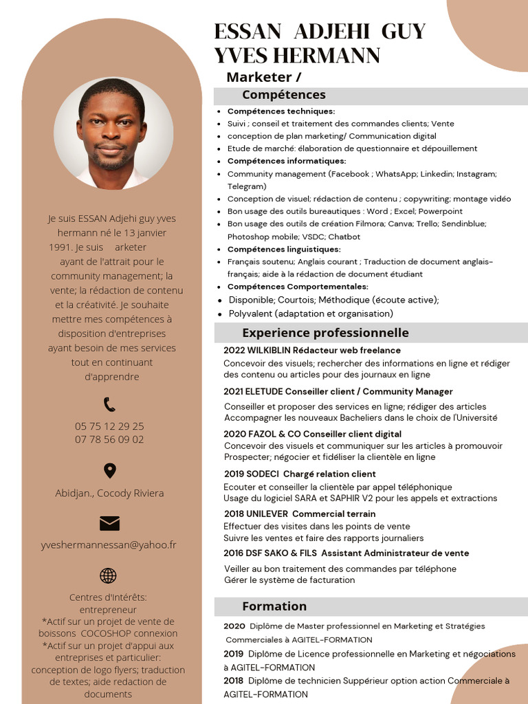 CV Community Manager Essan Adjehi Guy Yves Hermann 2023 | PDF