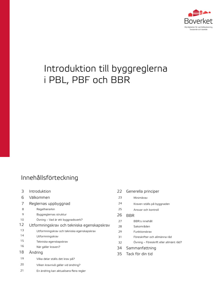 Boverket - Introduktion Till Byggreglerna I PBL PBF BBR - Tillganglig ...