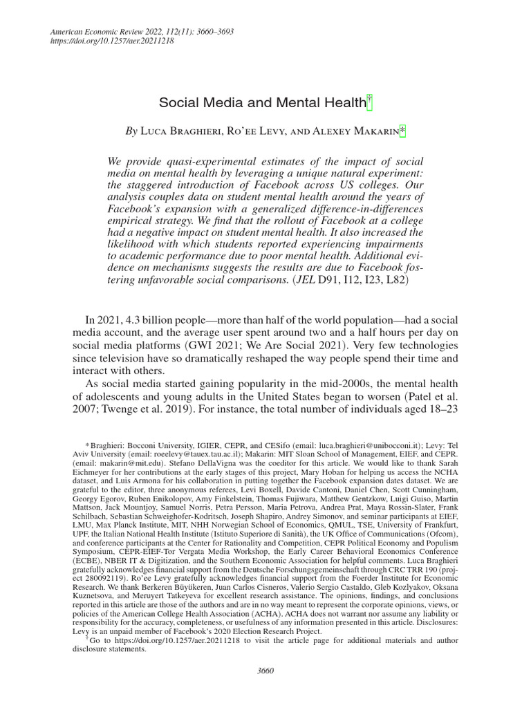 Social Media and Mental Health | PDF