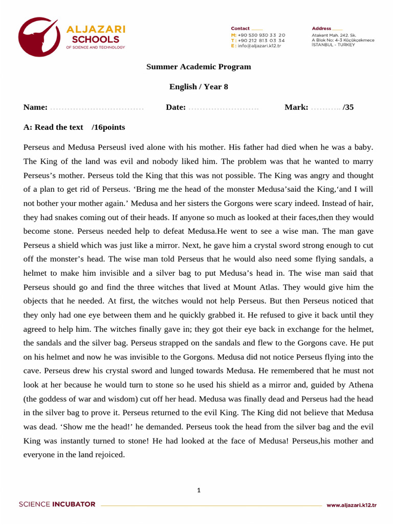Year 8 Summer Academic Assessment | PDF