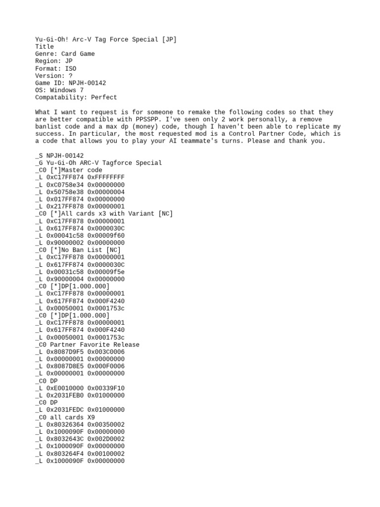 Cheats Arc V Tagforce I Say Number 7 | PDF