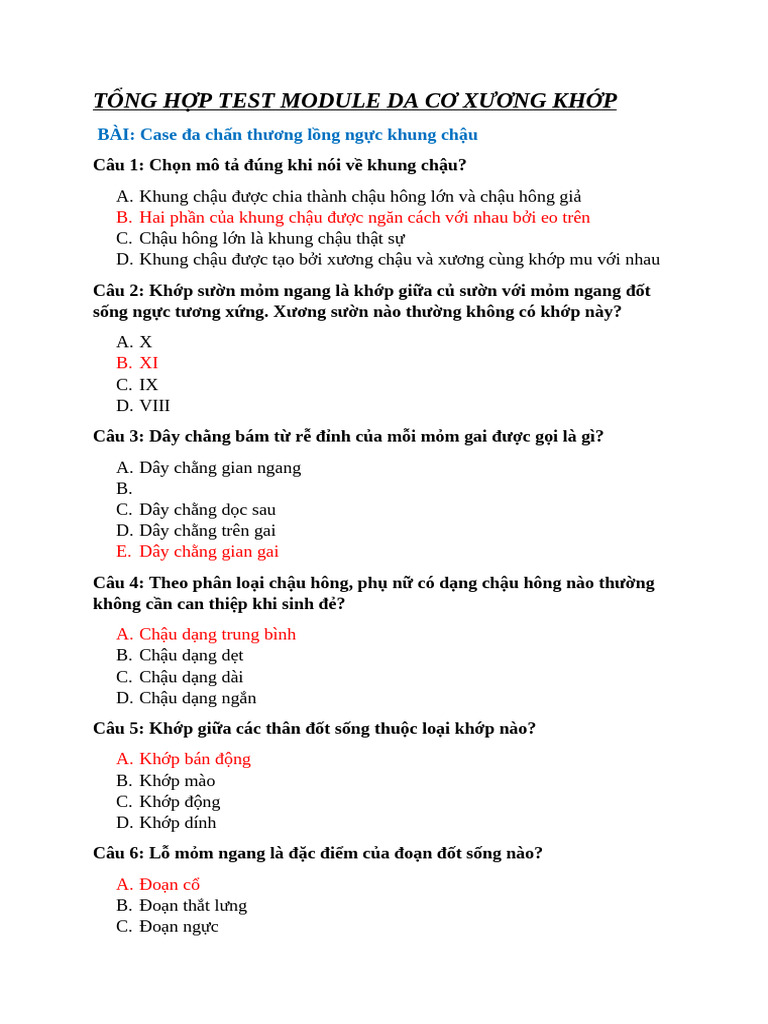 T NG H P Test Module Da Cơ Xương KH P 5 | PDF