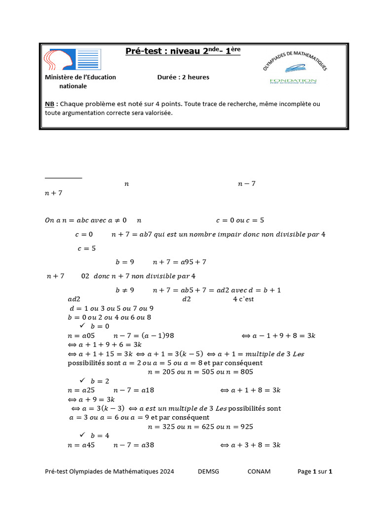 Corrig pr test olympiades maths 2024 niveau 2nde 1 re vf pdf