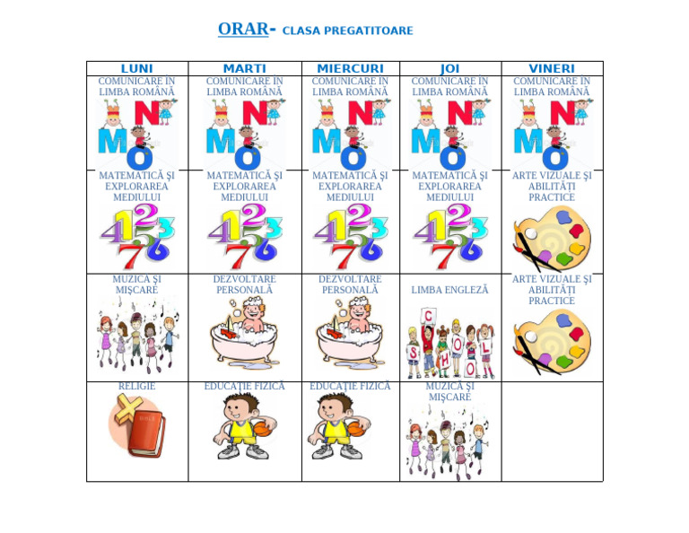 Orarul Clasei Pregatitoare | PDF