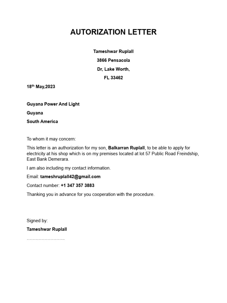 Autorization Letter | PDF