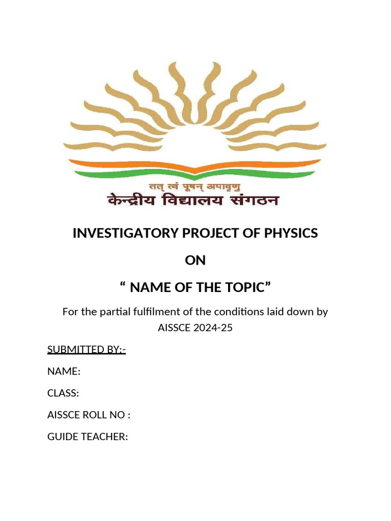 Investigatory Project Front Pages | PDF