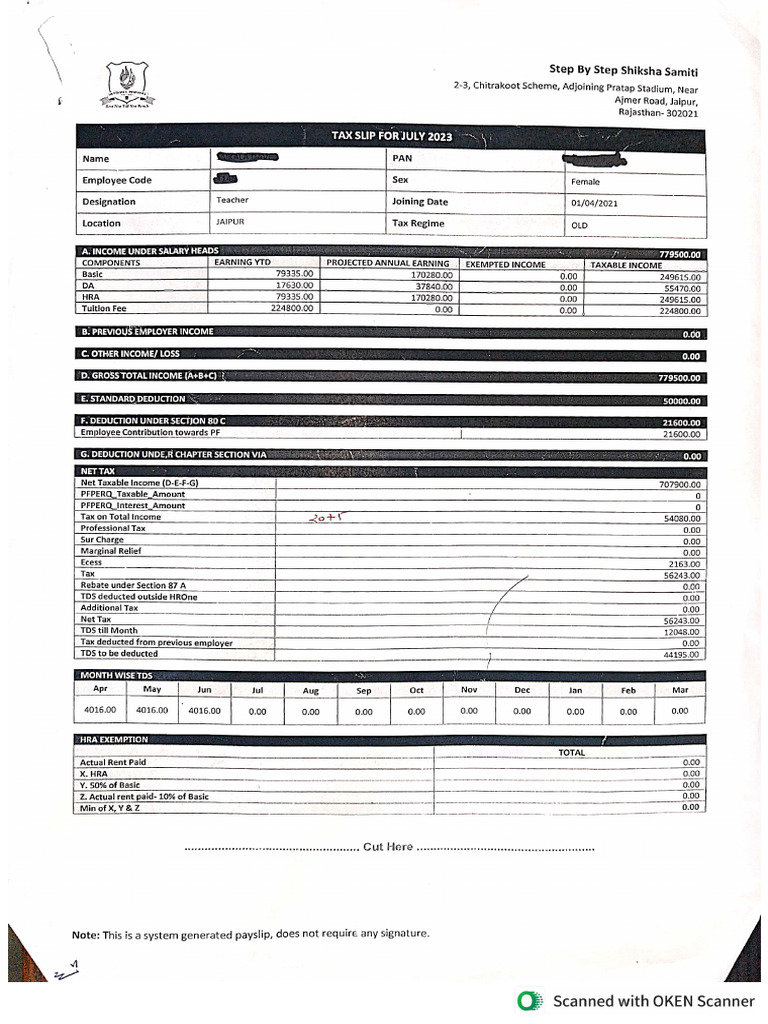 Sample Pay Slip | PDF