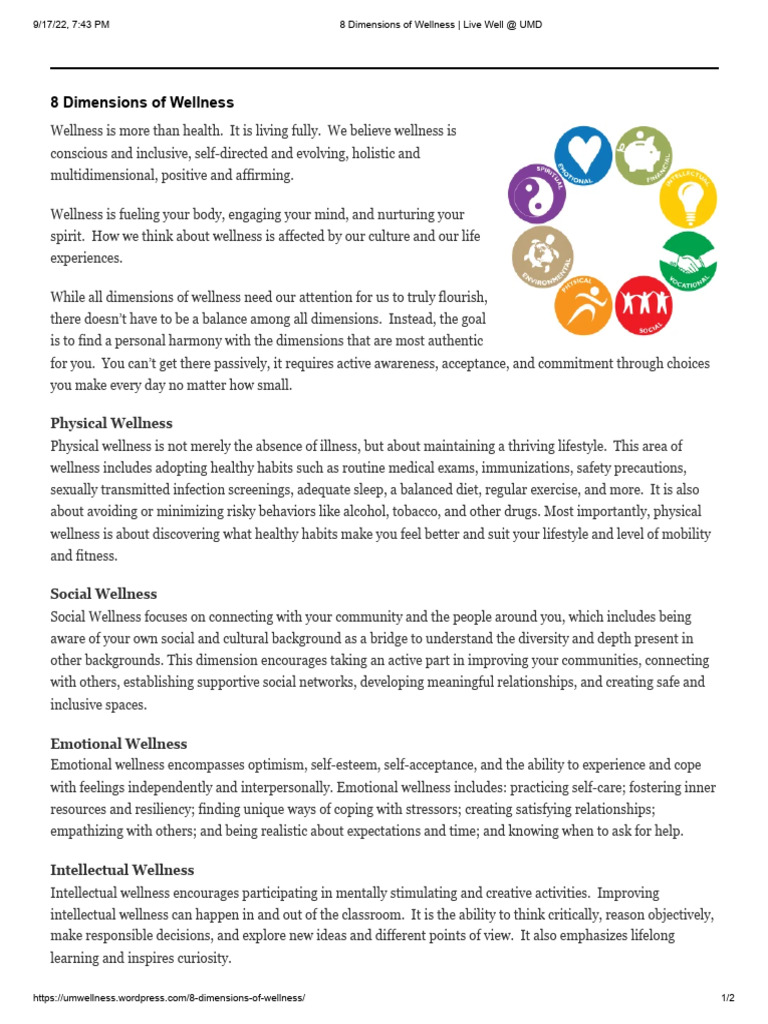 8 Dimensions of Wellness - Live Well at UMD | PDF | Psychological ...