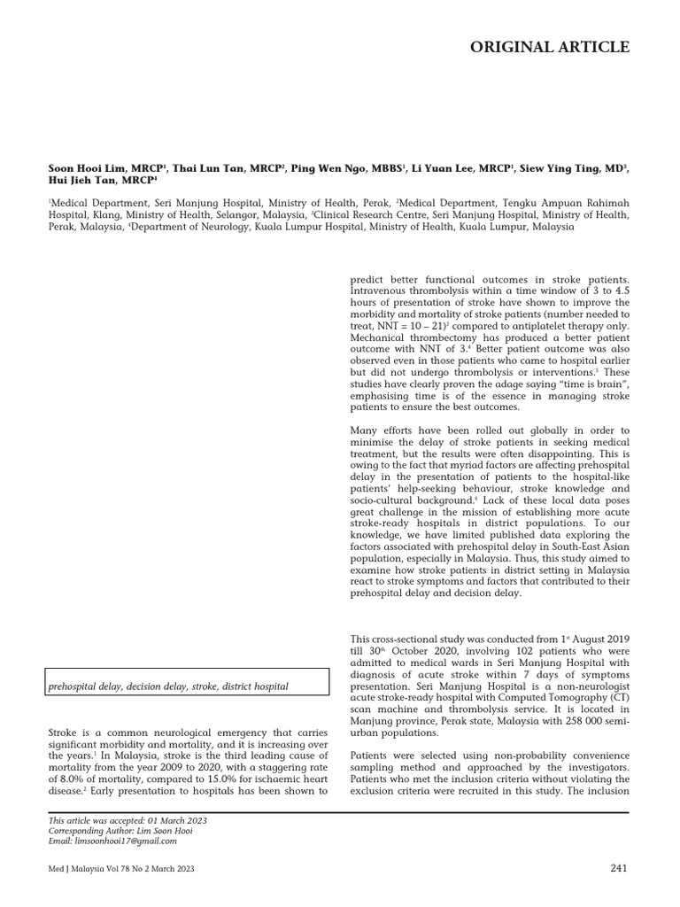 Factors Affecting Stroke Delay in Malaysia | PDF | Stroke | Wellness