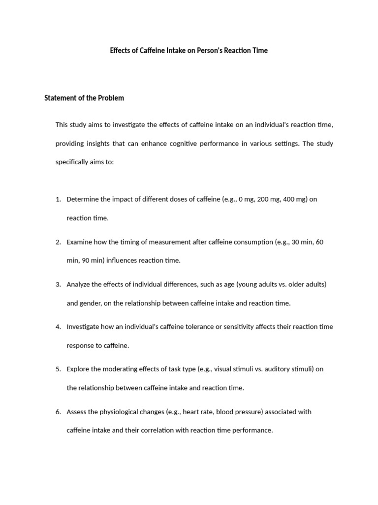 Effects of Caffeine Intake On Person's Reaction Time | PDF