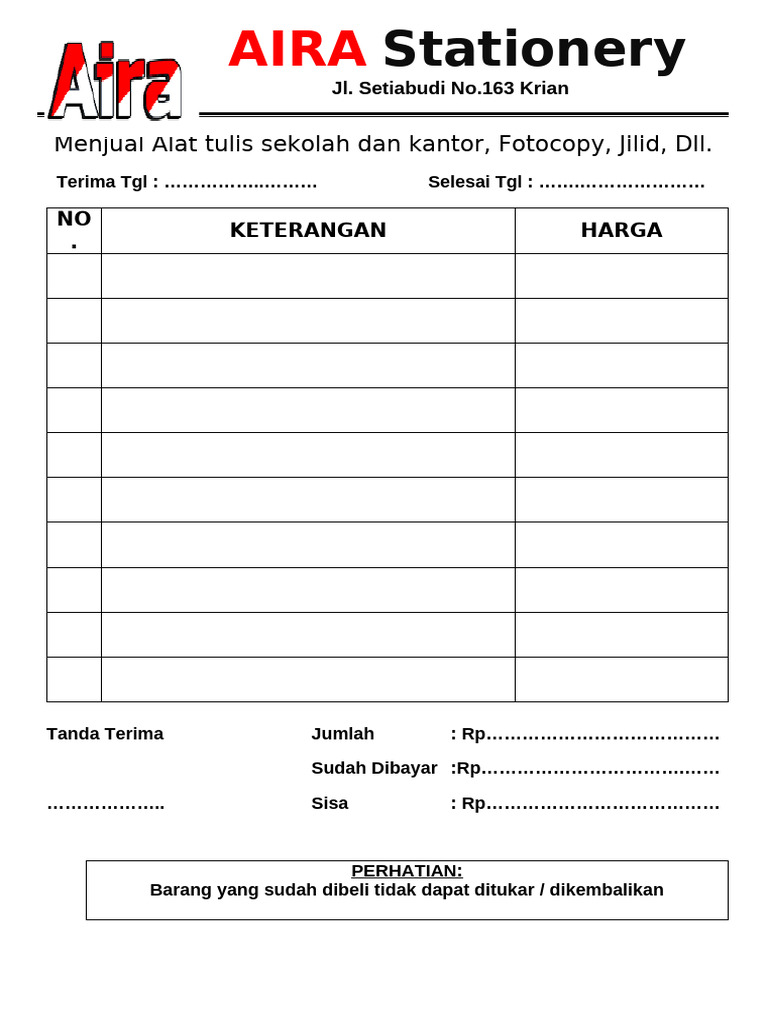 Nota Stationary | PDF