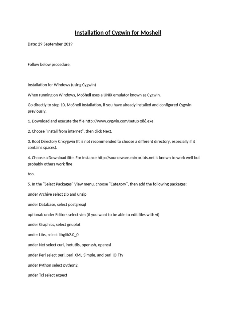 Cygwin Installation for MoShell 25 | PDF | Zip (File Format) | Computers