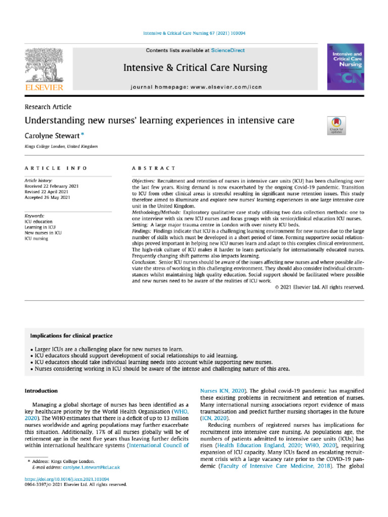 Understanding New Nurses' Learning Experiences in Intensive Care - 1-s2 ...