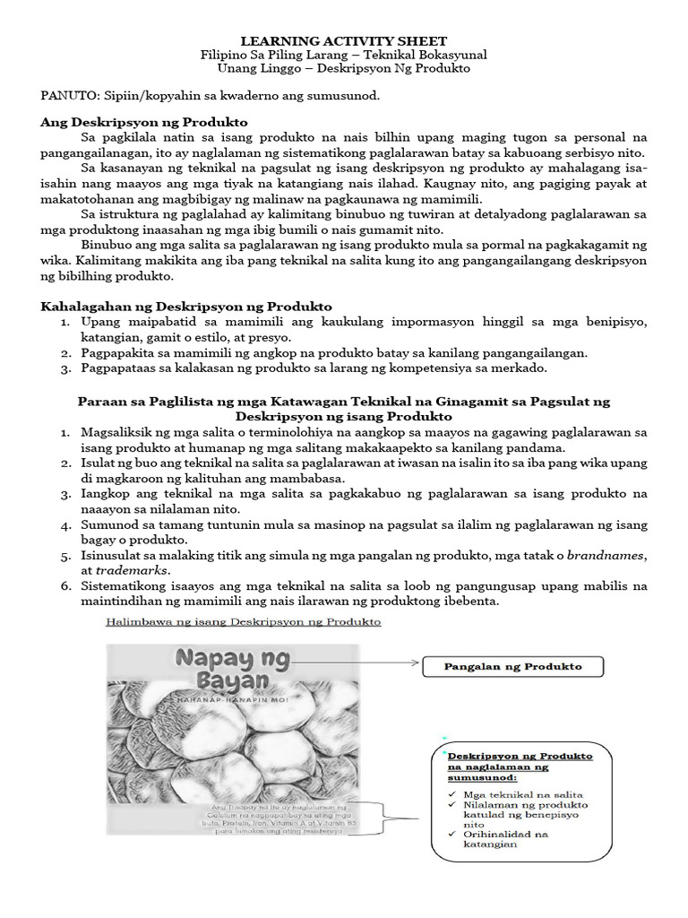Learning Activity Sheet Fili12 TVL Week 1 | PDF