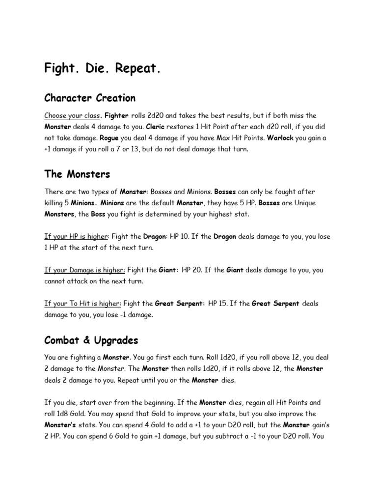 Fight. Die. Repeat. v2 | PDF