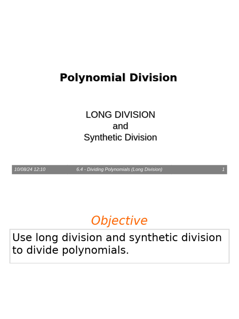 Division of Polynomials and Synthetic Division1 | PDF