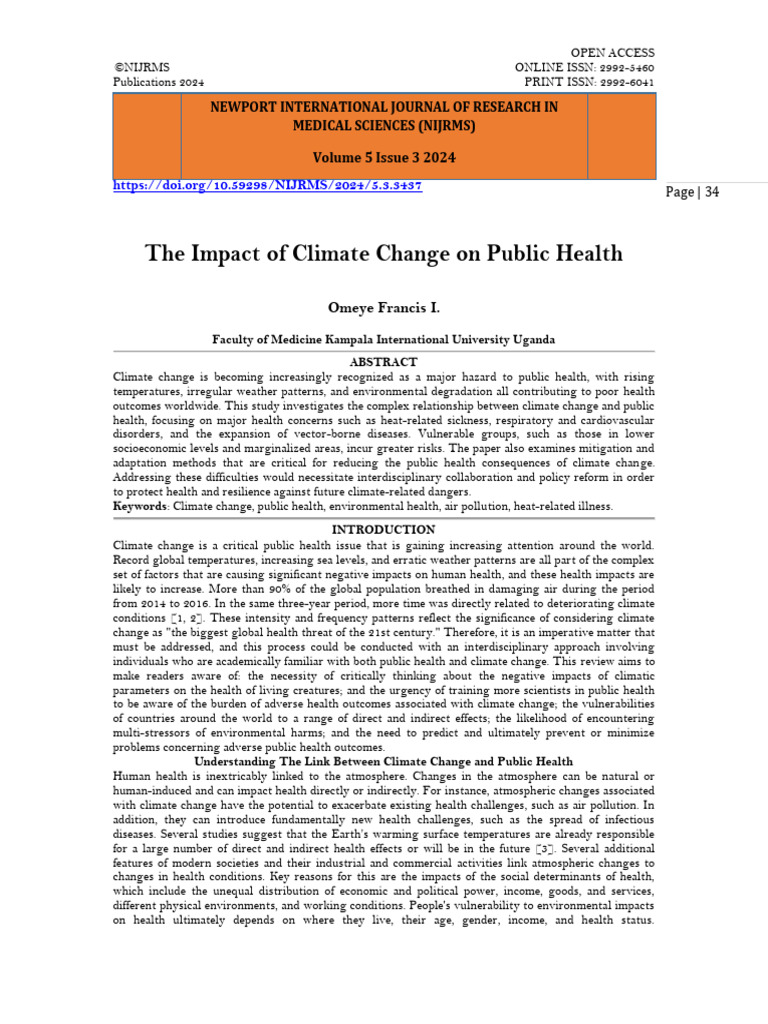 Climate Change and Public Health Risks | PDF | Climate Change | Public ...