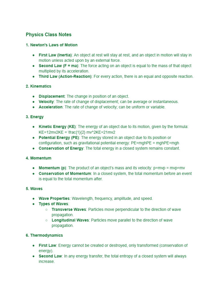 Physics Class Notes Overview | PDF | Force | Teaching Methods & Materials