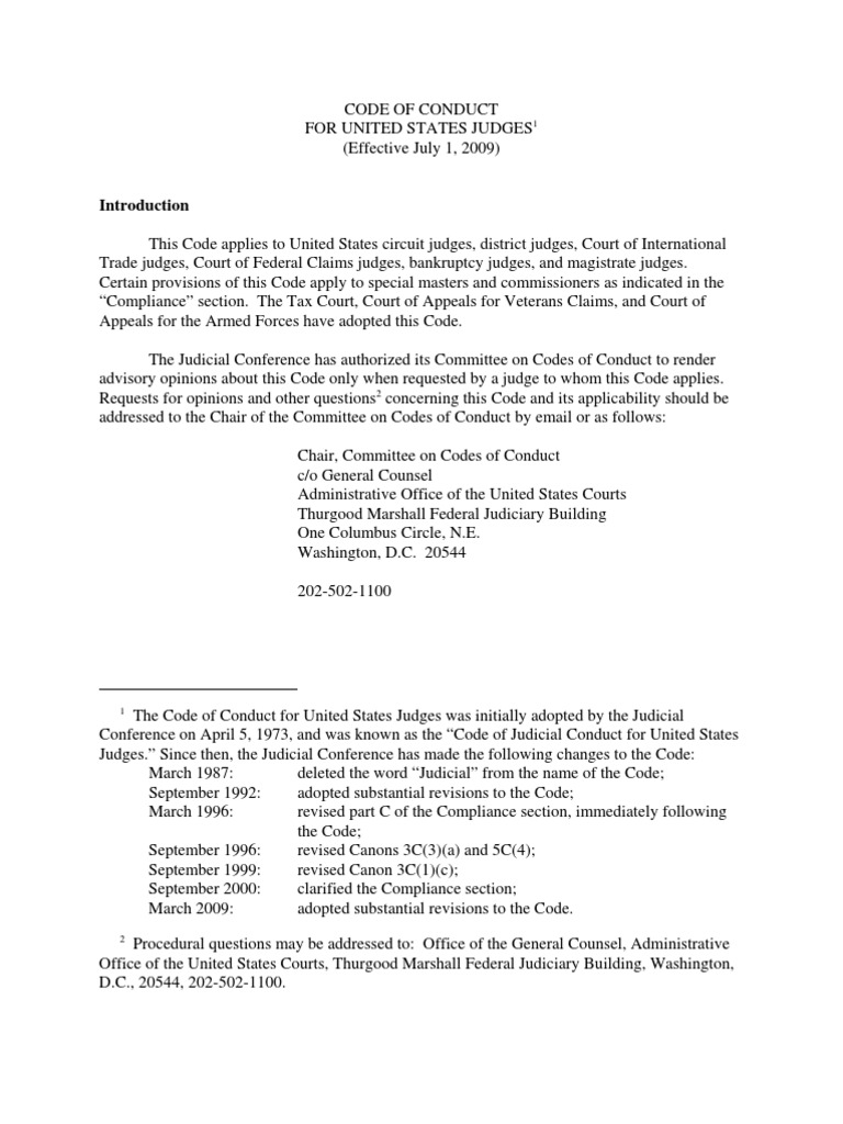 Code of Conduct for United States Judges Judge Judiciaries