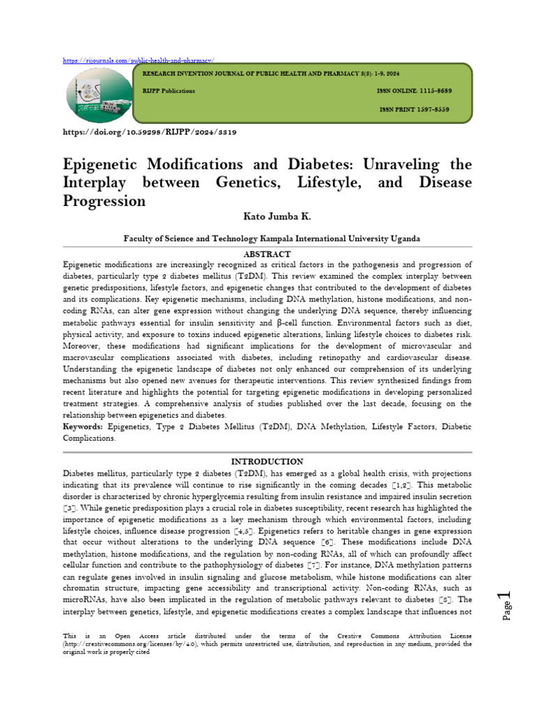 Epigenetic Modifications and Diabetes: Unraveling The Interplay Between ...