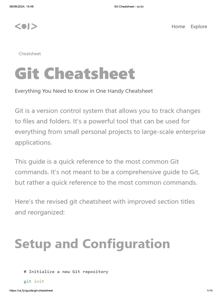 Git Cheatsheet - Cs - Fyi | PDF