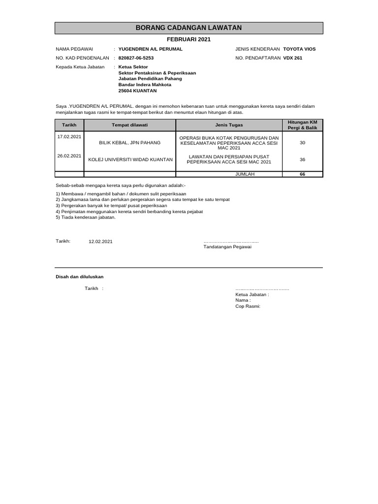 Borang Cadangan Lawatan - Februari 2021 | PDF
