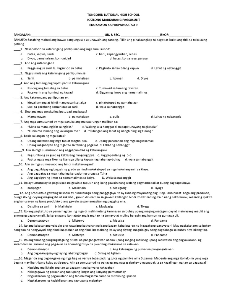 ESP9 Q3 Periodical Test | PDF