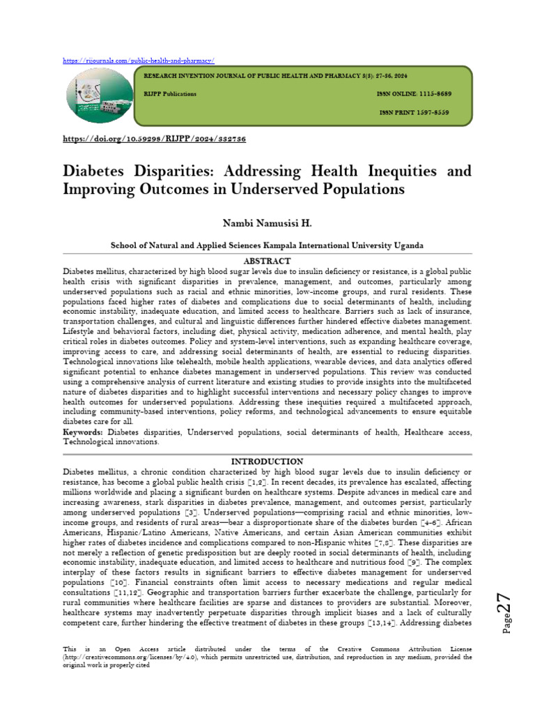 Diabetes Disparities: Addressing Health Inequities and Improving ...