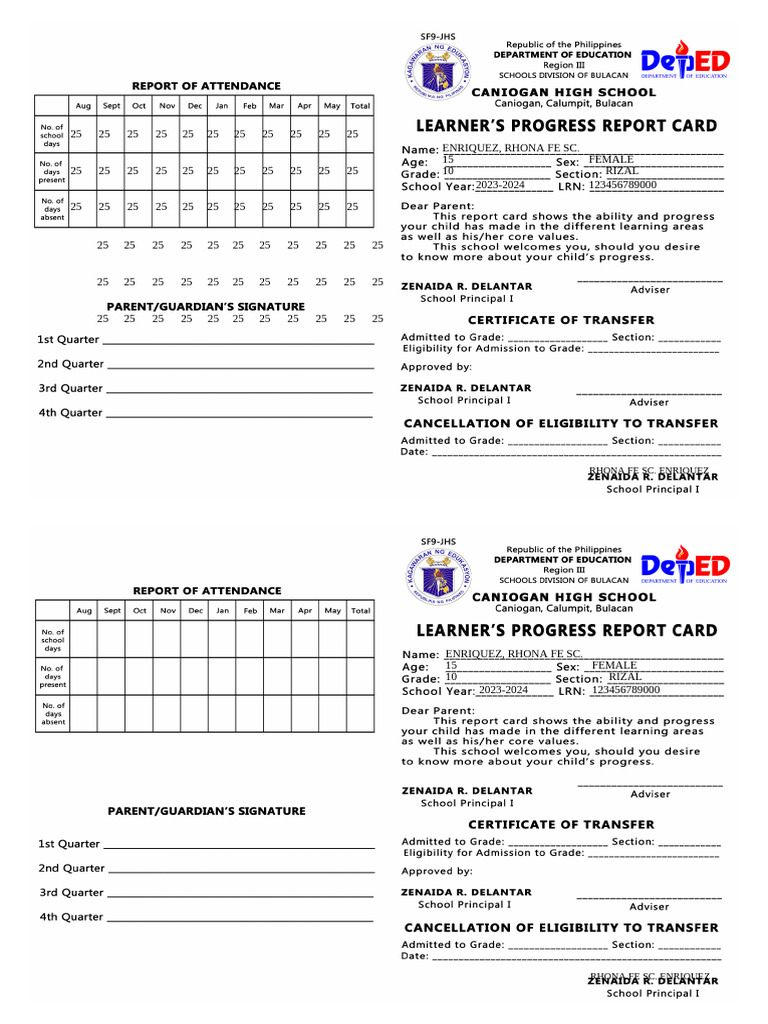 SF9 JHS FOR PRINTING 2024 FRONT SAMPLE TEMPLATEwTables | PDF
