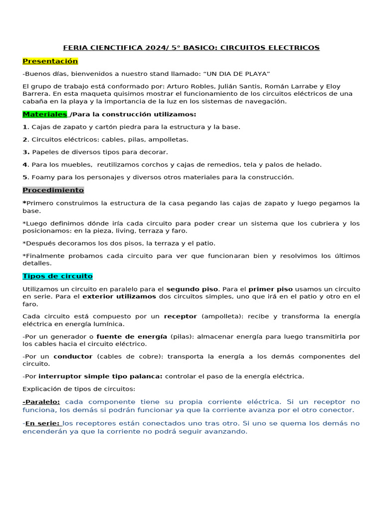 Circuitos Eléctricos en Feria Científica 2024 | PDF | Ciencia y matemáticas