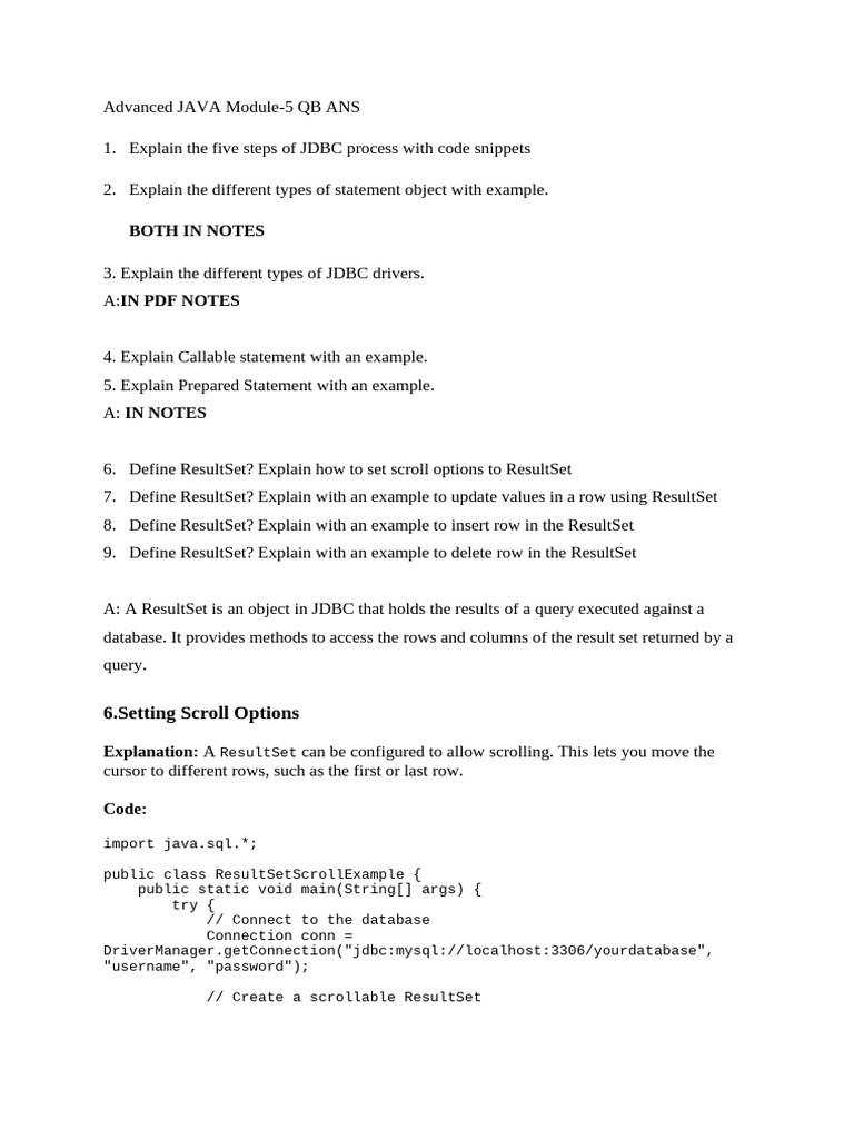 Advanced JAVA Module 5 QB ANS | PDF