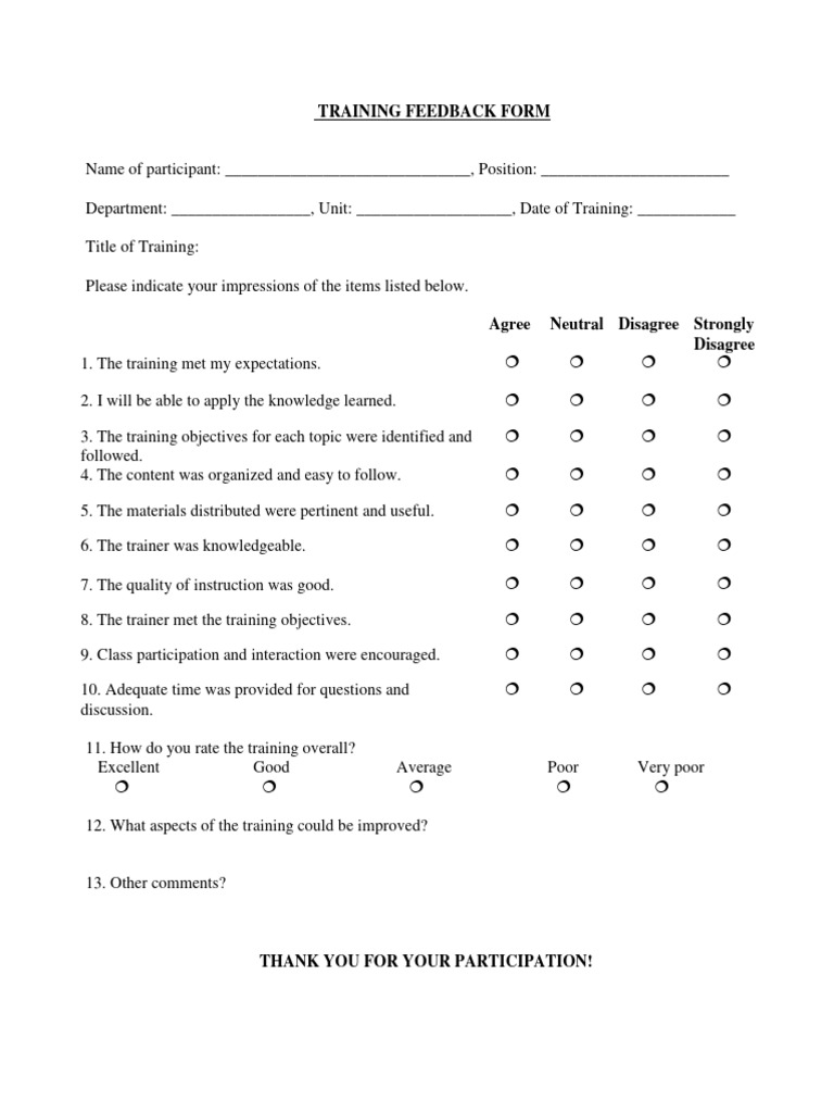 Training Feedback Form | PDF | Career & Growth | Business