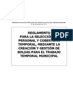 Reglamento Bolsas de Trabajo, Aprobado en Sesión Plenaría El 29-12-11.