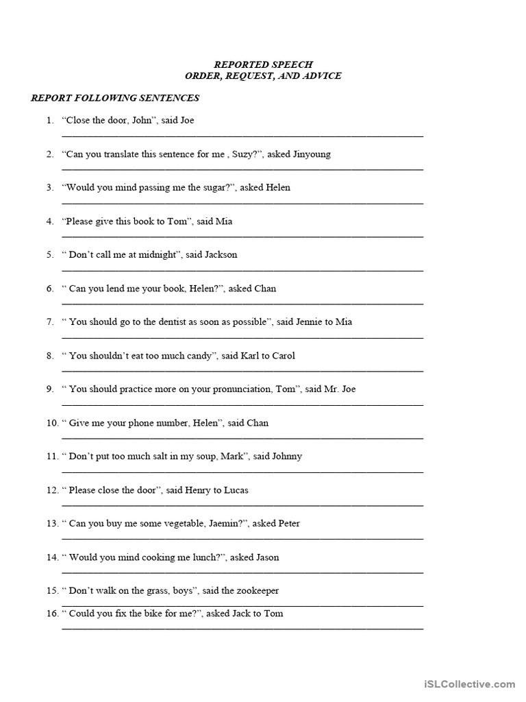 Reported Speech (Order, Request) | PDF