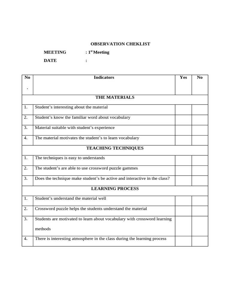 Observation Cheklist | PDF