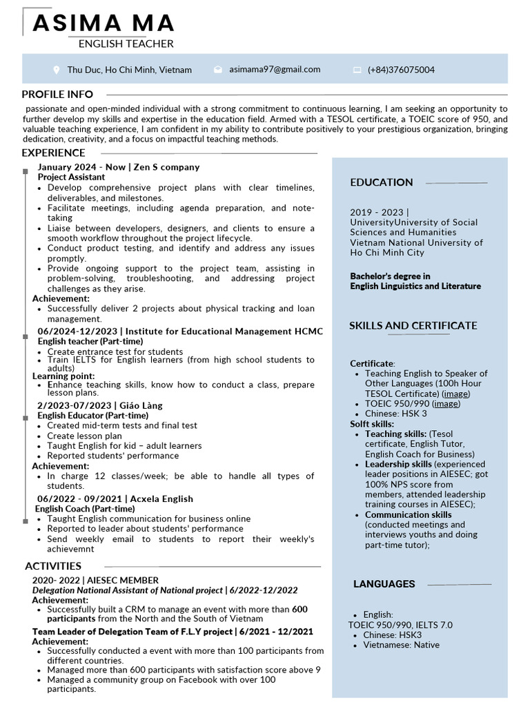 Asima - ENGLISH TEACHER | PDF