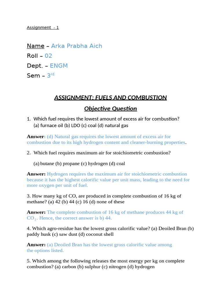 Assignment Fuels & Combustion | PDF