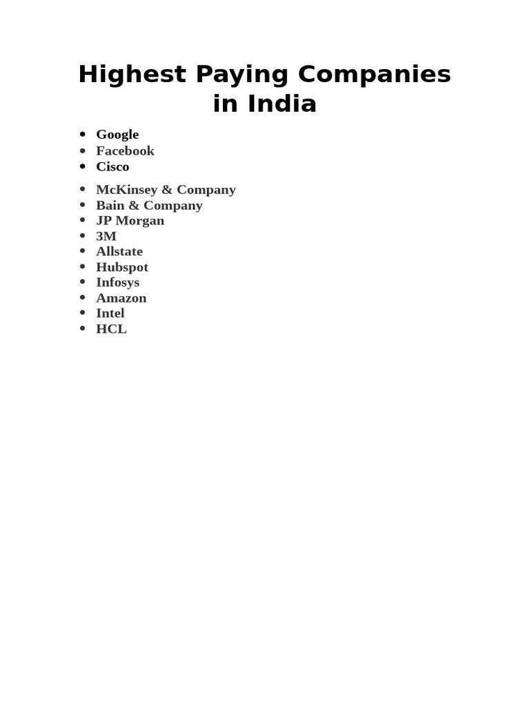 Highest paying companies in india pdf