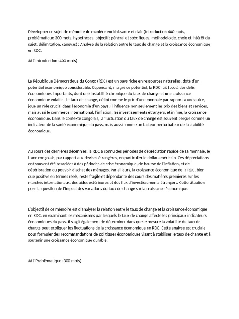 Taux de Change et Croissance en RDC | PDF | Inflation | Croissance ...