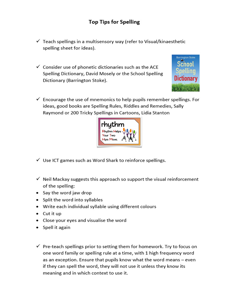 Top Tips For Spelling Pdf