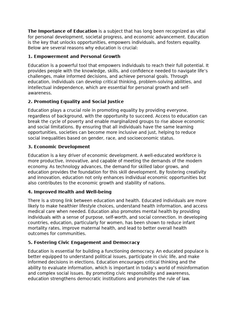 The Importance of Education | PDF
