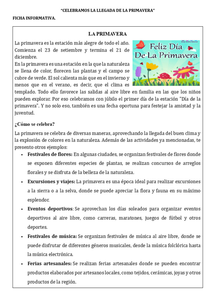 Celebramos La Llegada de La Primavera | PDF