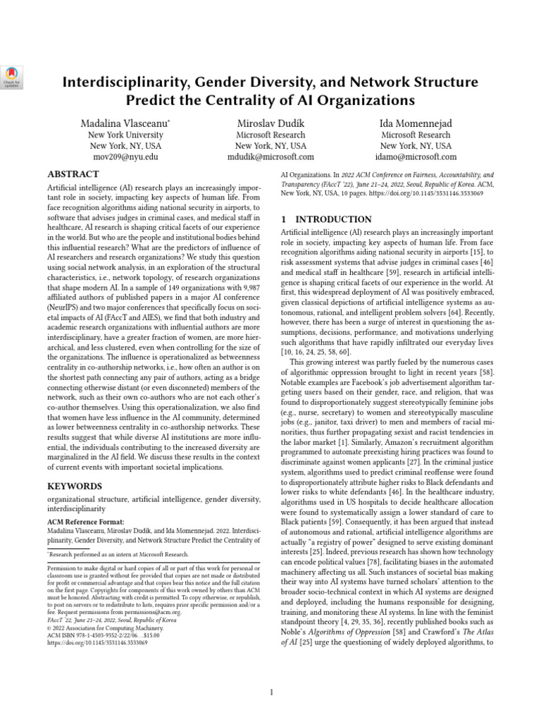 Interdisciplinarity, Gender Diversity, and Network Structure Predict ...